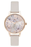 OLIVIA BURTON ABSTRACT FLORAL LEATHER STRAP WATCH, 30MM,OB16VM47