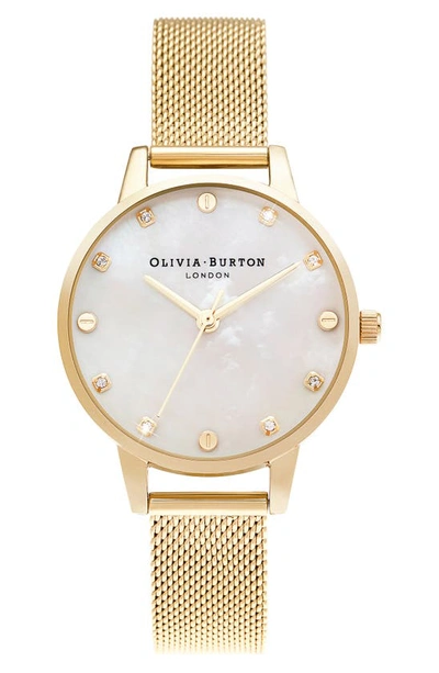 Olivia Burton Screw Detail Mesh Strap Watch, 30mm In White Mother Of Pearl