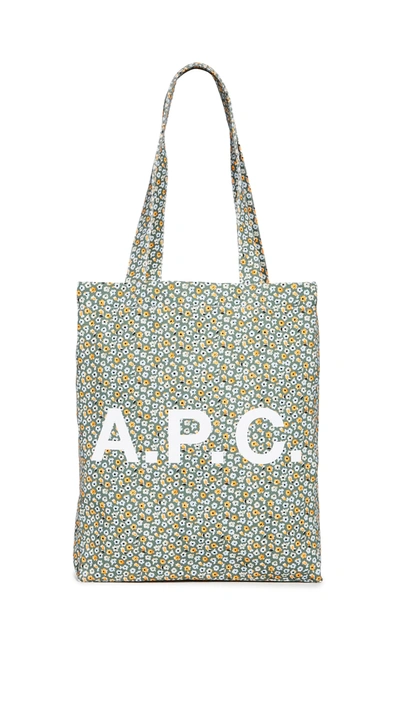 Apc Sm Logo Printed Cotton Tote In Khaki