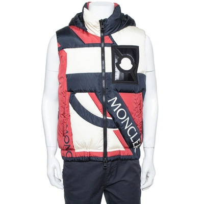 Pre-owned Moncler Tricolor Synthetic Down Filled Sleeveless Hooded Puffer Gilet S In Multicolor