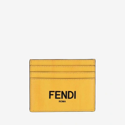Fendi Logo Card Holder In Yellow