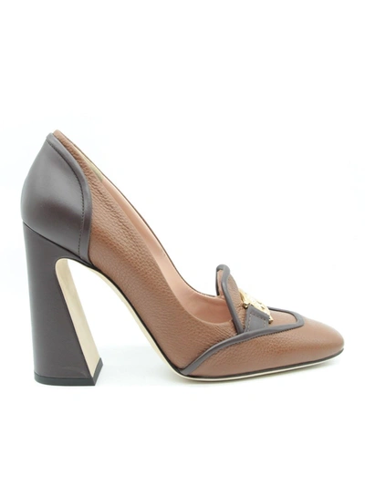 Alberta Ferretti Heeled Leather Loafers In Grey And Brown