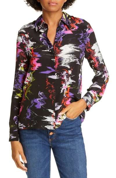 Alice And Olivia Willa Printed Silk-chiffon Shirt In Black