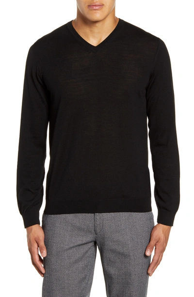 Brax Vico V-neck Merino Wool Sweater In Black