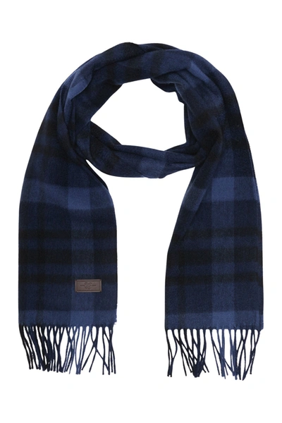 Hickey Freeman Cashmere Plaid Scarf In Navy