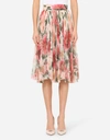 Dolce & Gabbana Pleated Midi Skirt In Camellia-print Tulle