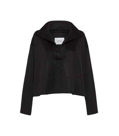 Esse Studios Long Sleeve Jersey V-neck Open Collar Sweat Shirt In Black