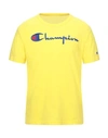 Champion Man T-shirt Yellow Size S Cotton, Polyester