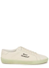 Saint Laurent Court Classic Distressed Logo-embroidered Canvas And Leather Sneakers In Off White