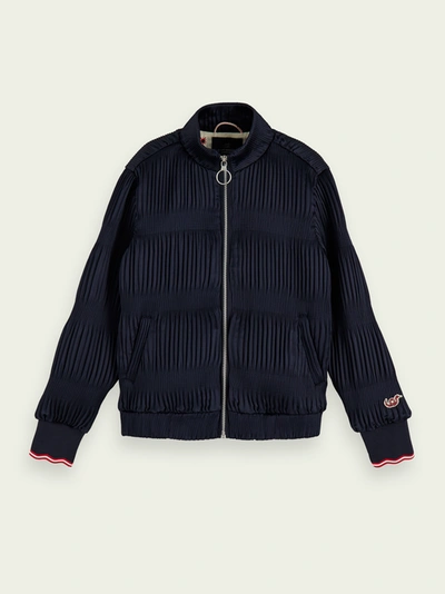 Scotch & Soda All-over Pleated Bomber Jacket In Blue