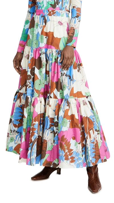 La Doublej Big Skirt Floral-print Cotton-poplin Maxi Skirt In Big Flower Azzurro