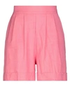 Hebe Studio Woman Shorts & Bermuda Shorts Pink Size 6 Linen, Viscose, Elastane In Pink