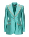 Dolce & Gabbana Metallic Green Single Breasted Blazer Jacket In Blue