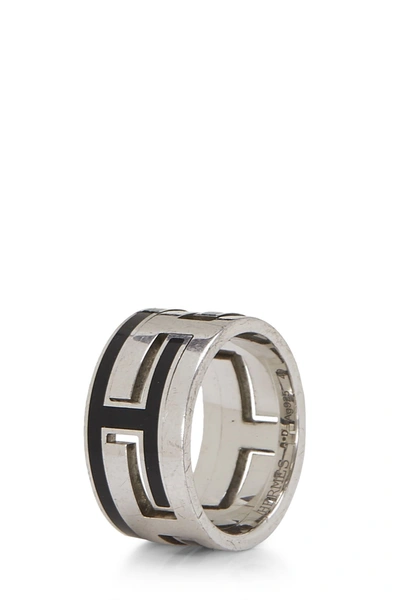 Pre-owned Hermes Silver & Black Clou De Selle Ring