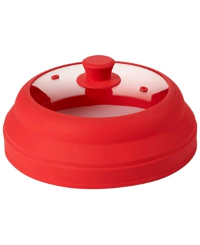 Bezrat 10.5" Collapsible Silicone And Glass Microwave Plate Cover In Red