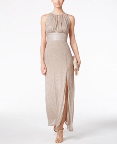 R & M Richards Petite Metallic Knit Gown In Gold