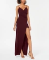 Emerald Sundae Juniors Womens Slit V-neck Evening Dress In Wine
