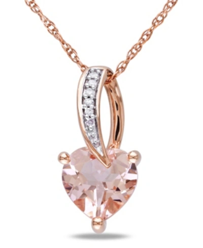 Macy's Morganite And Diamond Accent Heart Pendant With Chain In Pink