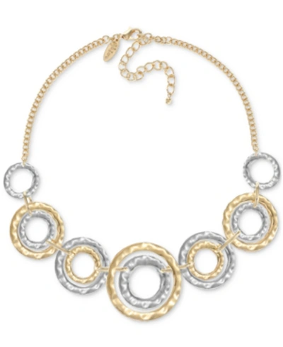 Style & Co Two-tone Hammered Link Statement Necklace, 18" + 3" Extender, Created For Macy's In Two Tone