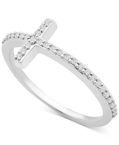 Wrapped Diamond East-west Cross Ring (1/8 Ct. T.w.) In 14k White Or Yellow Gold, Created For Macy's In White Gold