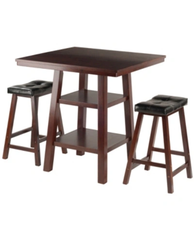 Winsome Orlando 3-piece Set High Table, 2 Shelves With Cushion Seat Stools In Brown
