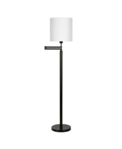 Hudson & Canal Moby Swing Arm Floor Lamp Round Shade In Black