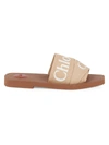 Chloé Woody Embroidery Flat Slides In Soft Tan