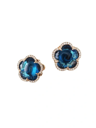 Pasquale Bruni Bon Ton 18k Rose Gold, London Blue Topaz & Diamond Stud Earrings