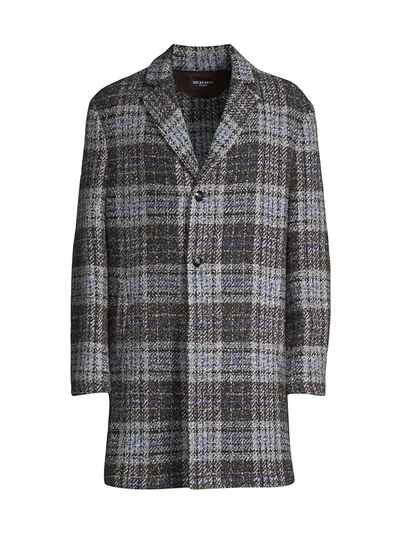 Kiton Plaid Suede Patch Jacket In Grey With Blue