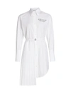 OFF-WHITE POPELINE PLISSÉ BELTED SHIRTDRESS,400013355965