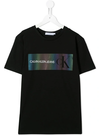 Calvin Klein Teen Logo Panel Short-sleeve T-shirt In Black