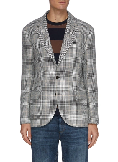 Brunello Cucinelli Single Breast Check Linen Wool Silk Blend Blazer In Grey