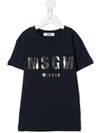 Msgm Metallic-effect Logo-print T-shirt In Blue