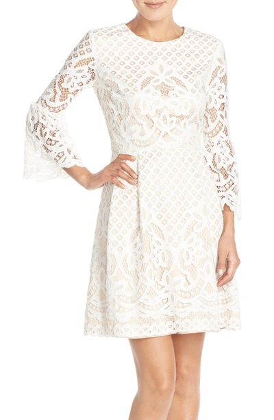 Eliza J Bell Sleeve Lace Fit & Flare Dress In Ivory