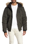 Noize Faux Fur Hooded Bomber Jacket In Forest