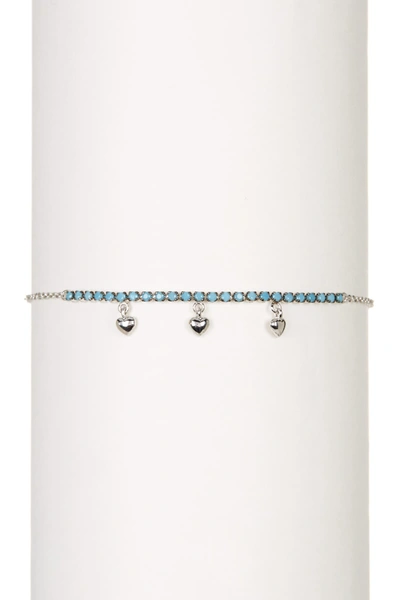 Adornia Sterling Silver Turquoise Stone And Hanging Hearts Bracelet In Blue
