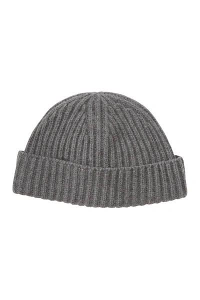 Portolano Cashmere Ribbed Cuffed Beanie In Medium Hth Grey