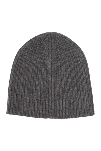 Portolano Cashmere Ribbed Beanie In Dark Ht Grey