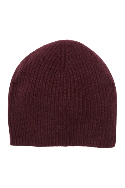 Portolano Cashmere Ribbed Beanie In Black Currant