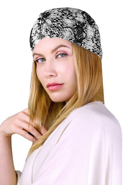 Just Jamie Snake Skin Print Turban In Black/white