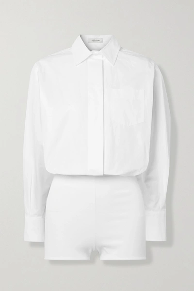 Valentino Cotton Bodysuit Shirt W/ Knit Details In White