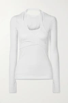 HELMUT LANG LAYERED WRAP-EFFECT RIBBED COTTON-JERSEY TOP