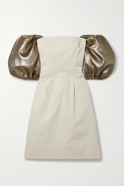 Artclub + Net Sustain Castello Convertible Lurex-trimmed Cotton-canvas Mini Dress In Beige
