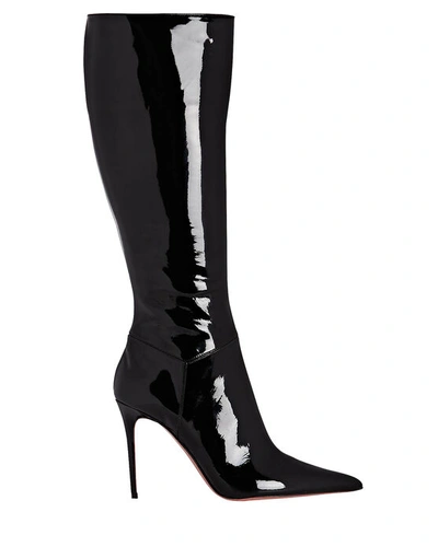 Amina Muaddi Malvina Knee-high Patent Leather Boots In Black