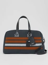 BURBERRY Striped Wool and Leather Cube Holdall