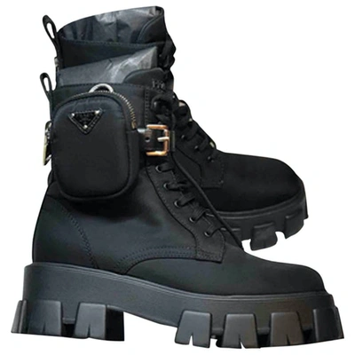 Pre-owned Prada Monolith  Black Cloth Ankle Boots