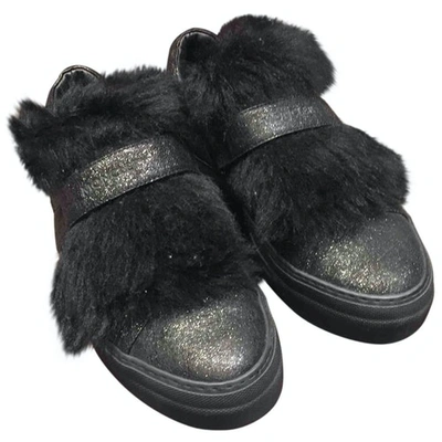 Pre-owned Moncler Glitter Trainers In Black