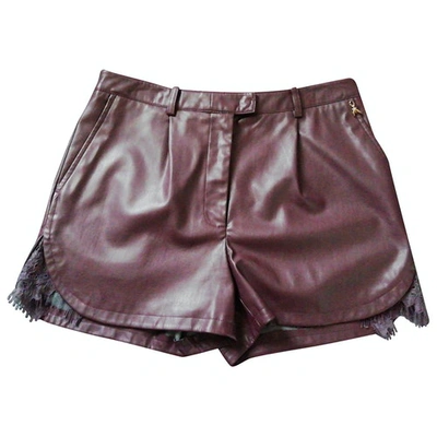 Pre-owned Patrizia Pepe Leather Short Pants In Burgundy