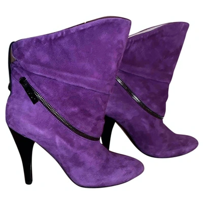 Pre-owned Versace Purple Leather Ankle Boots