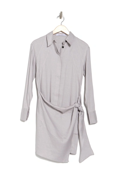 Proenza Schouler Long Sleeve Linen Blend Wrap Shirt Dress In Grey